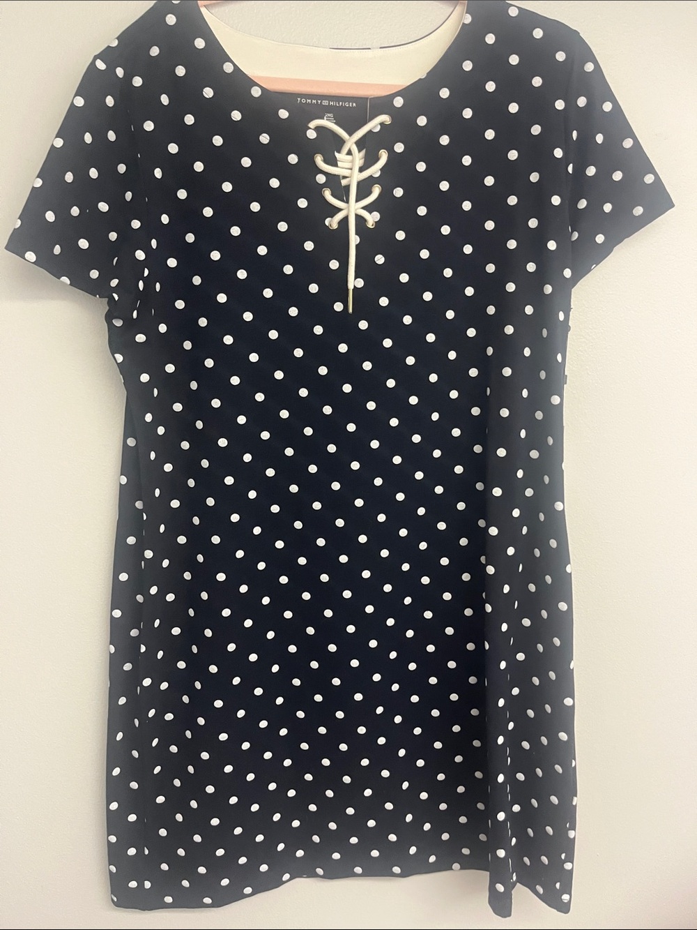 Tommy Hilfiger Navy and White Polka Dot Lace-Up Dress